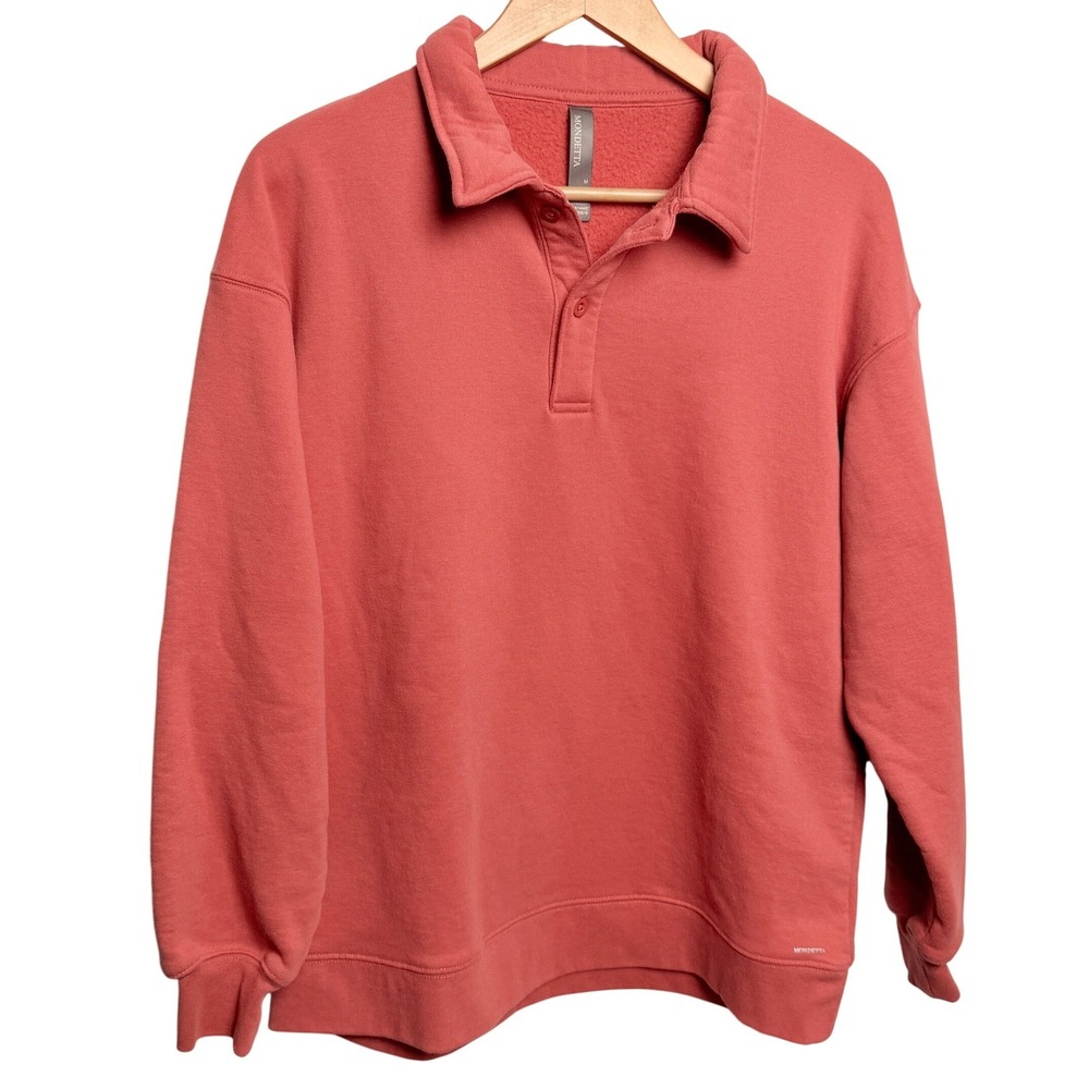 Mondetta‎ Womens Polo Collar Sweatshirt M Salmon Pink Fleece Pullover Athleisure